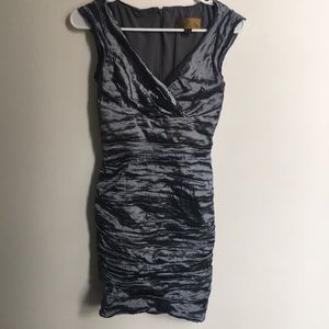 Nicole Miller Ruched Fitted Dress Silver / Blue